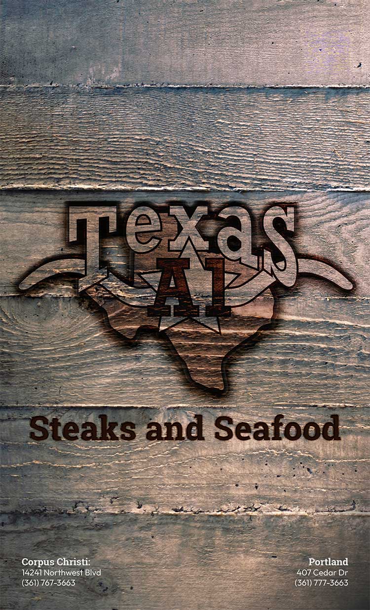 Texas A1 Steaks & Seafood Restaurant Menu in Portland, Texas.